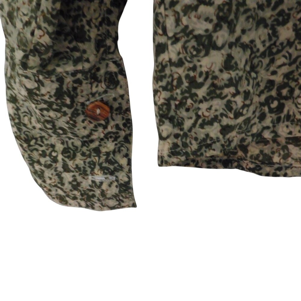 Ann Taylor Womens Silk button front top Olive Green Beige Floral Size 2 - Picture 5 of 7